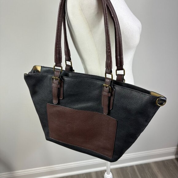 G.H. Bass & Co Black Brown Shoulder Tote with Long Strap - Picture 5 of 5